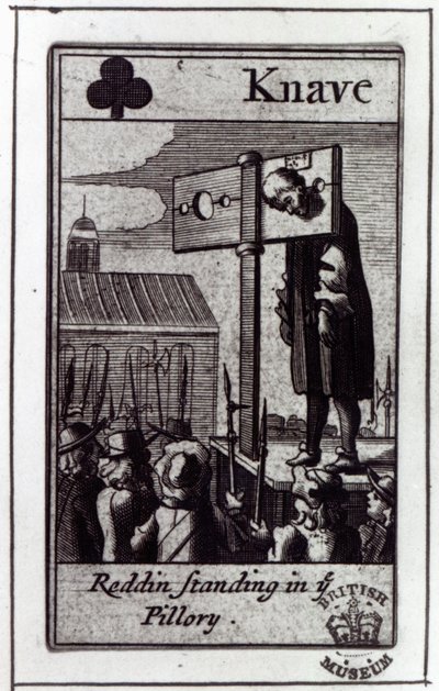 The Knave of Clubs, from a pack of Cards relating to the 1678 Popish Plot and the condemnation of Nathaniel Reading by English School